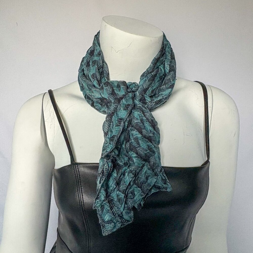 Textured Chevron Scarf – Teal & Black